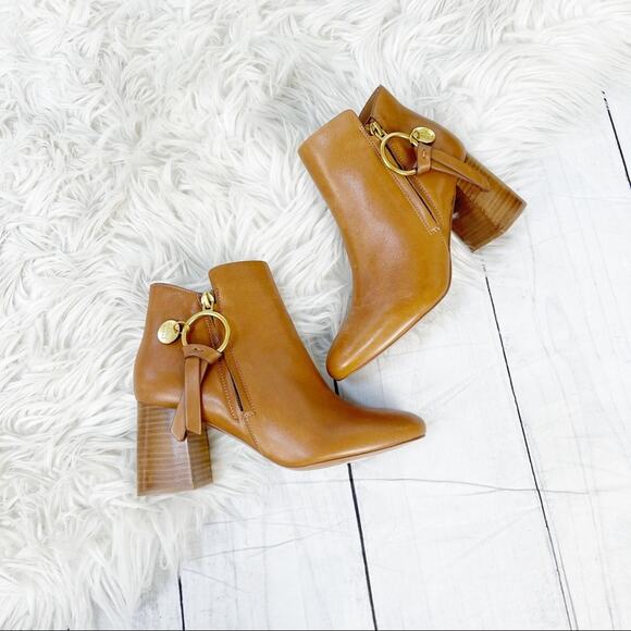 See By Chloe Women's Louise High Block Heel Leather Brown Booties Sz 36 NEW - Picture 3 of 6